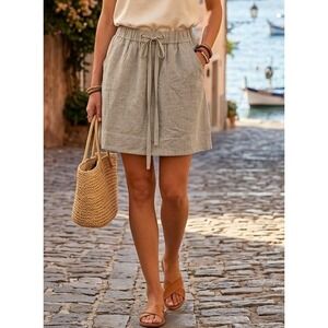 Eileen Fisher Light Gray Drawstring Mini Skirt